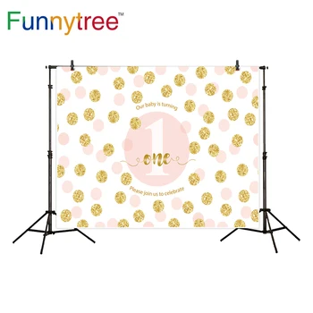 

Funnytree background for photo studio gold pink dots princess one year old birthday celebration backdrop photography photobooth