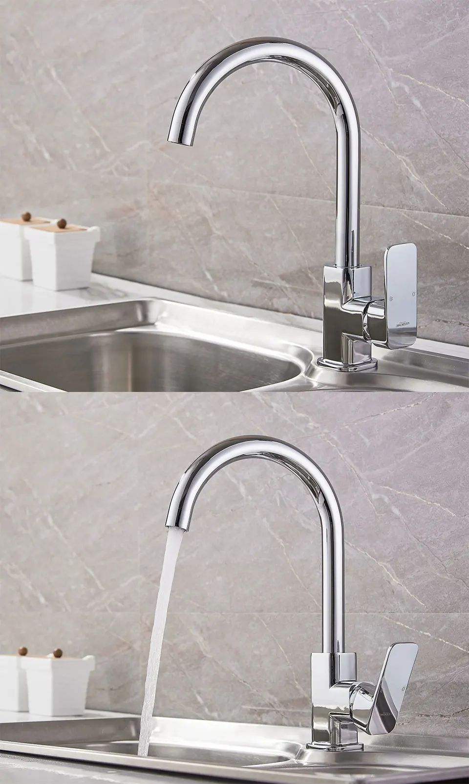 LEDEME Kitchen Faucet 360 Degree Rotation Rule Shape Curved Outlet Pipe Tap Basin Plumbing Hardware Brass Sink Faucet L4033-2