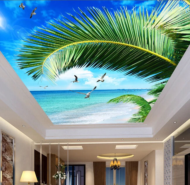 Custom wallpaper ceiling palm sea blue sky murals for the living room apartment hotel background wall vinyl | Обустройство дома