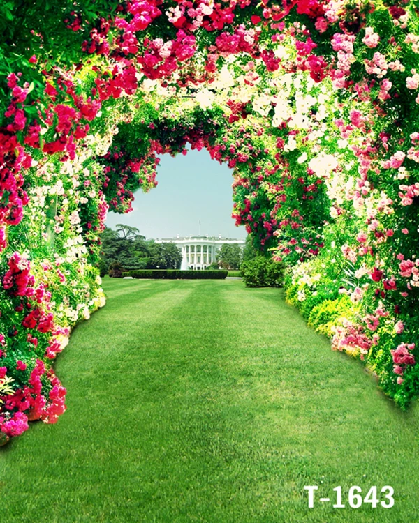 

new arrived hot sale 8*12ft vinyl photography photo studio photographic backdrops road flowers tree green and red t-1643