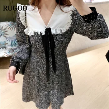 

RUGOD 2019 New Elegant Office Lady Wearing Dress Women Sweet Peter Pan Collar Long Sleeve Knee-length Dress Casual Vestidos