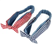 1 шт. повязки для женщин аксессуары для волос колледжа маленькая свежая клетчатая прошитая джинсовая тканевый бант эластичная головка для волос G0408