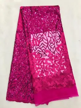 

Pink African Sequin Lace Fabric 4.5*1.35m/lot African French Tulle Lace For Sewing Dress Embroidered Tulle Lace With Sequins J6