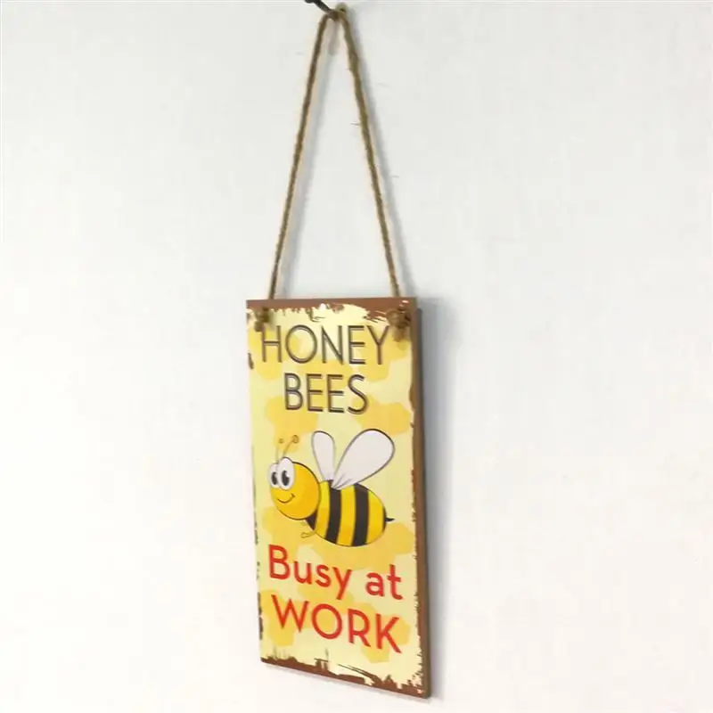 WINOMO Honey Bees Busy at Work Novelty Funny Wood Sign Garden Decorative Plaque Hanging Sign Board