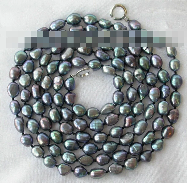 

RHJ0099 stunning long 50" 10mm baroque black freshwater cultured pearl necklace