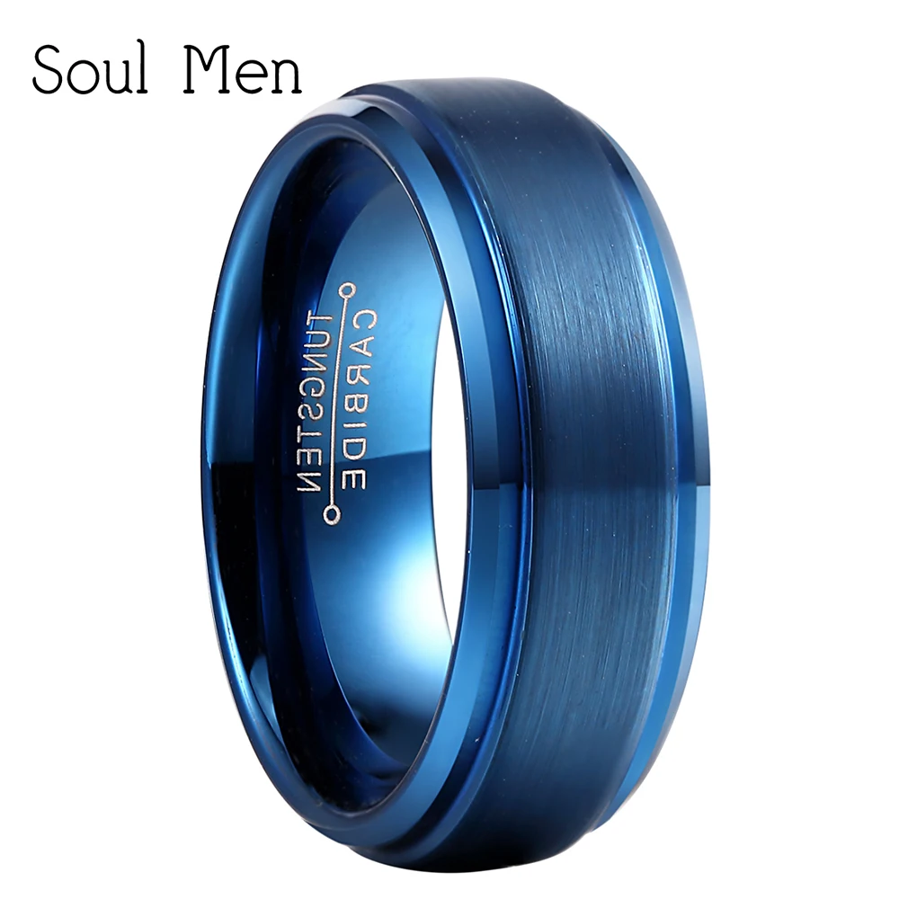 

Cool Fashion Men's Jewelry 8mm Blue Tungsten Carbide Ring Male & Female Wedding Band Best Valentines Day Gift Size 7 to 13