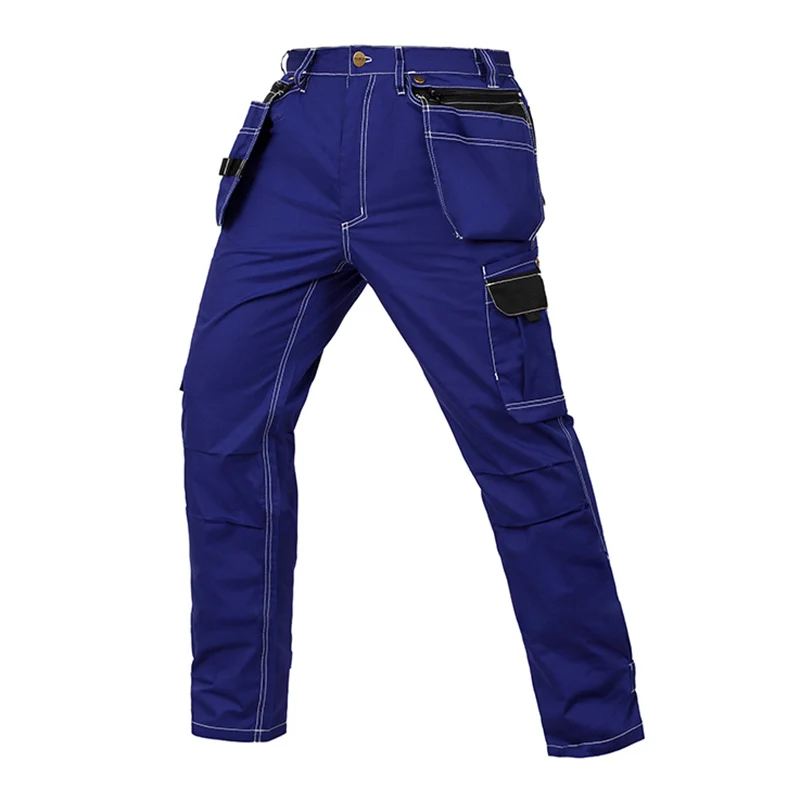 Мужские рабочие брюки, летние тонкие стильные рабочие брюки с несколькими карманами, высококачественные износостойкие фабричные рабочие механические брюки-карго - Цвет: Синий