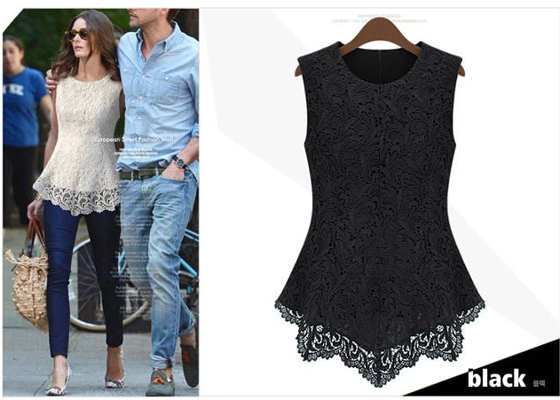 

2019 Summer Plus Size 4XL 5XL shirt blusa Women Shirts Blusas De Renda Regatas Femininas Lace Sexy Hollow OUt Blouse