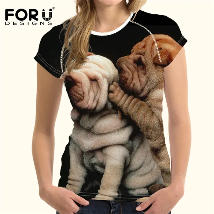 FORUDESIGNS/футболка для женщин, Топы И Футболки, 3D Kawaii Shar Pei, футболка с принтом, женские дизайнерские футболки Harajuku, женская футболка, пара - Цвет: XQ0407BV