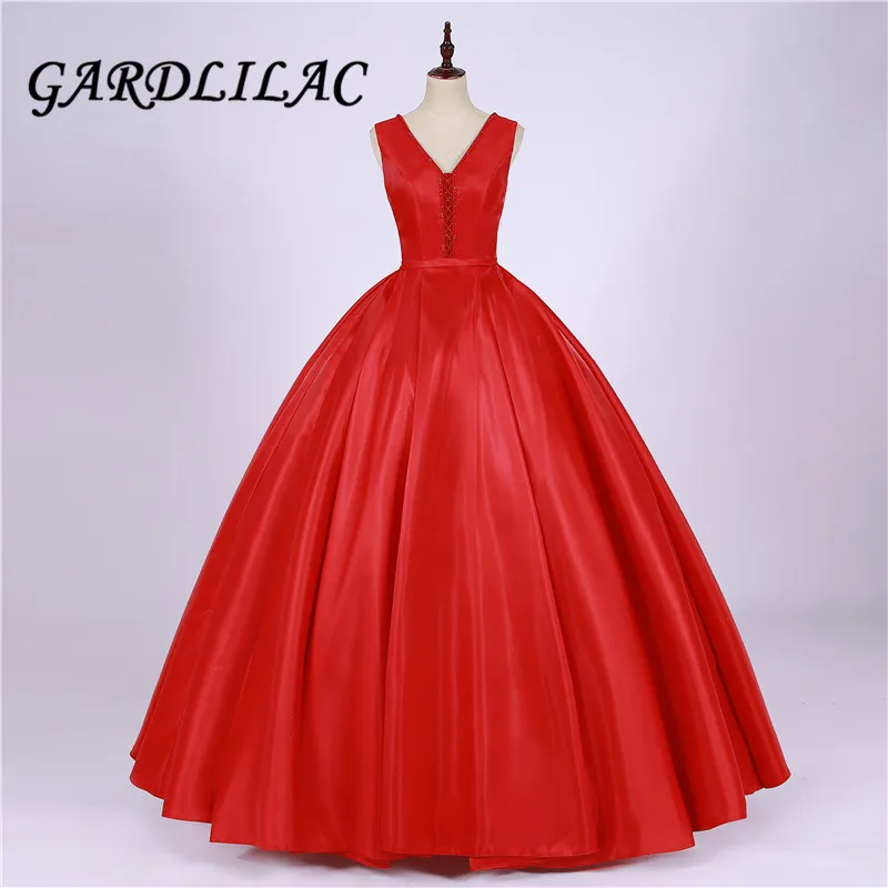 satin red ball gown