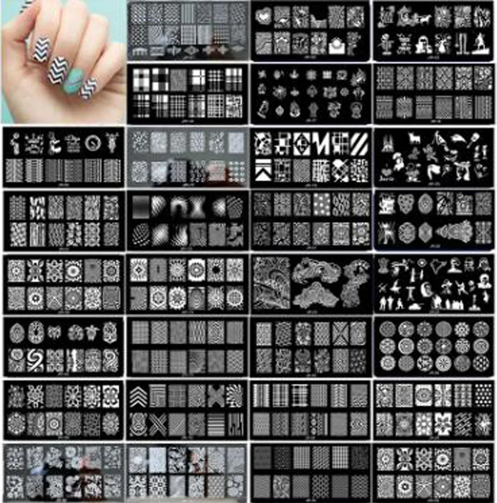 

1PC New Nail Template Image 12*6CM Metal Template Konad Polish Geometry Designs Nail Art Stamp Image Plate Stencil 30 Styles BJR