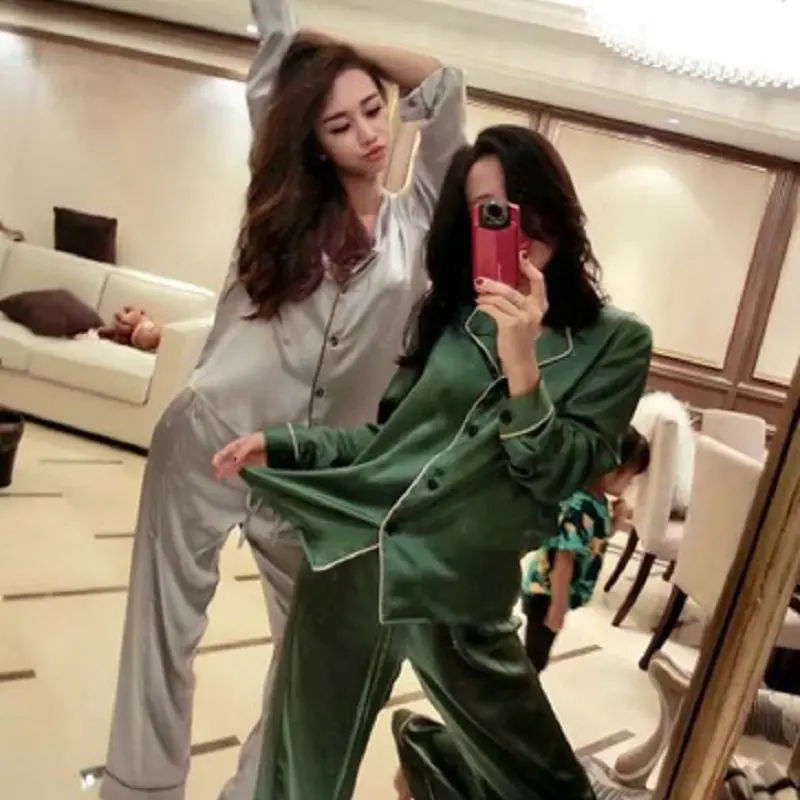 

Women's silk satin suit long-sleeved two-piece ladies large size suit
