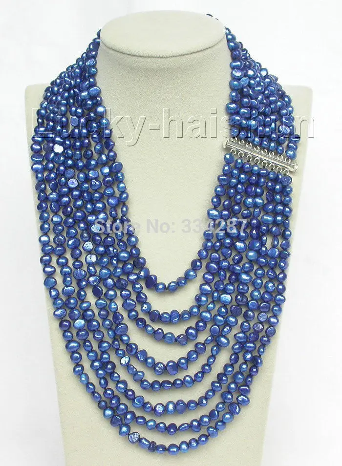 

17"-24" 8row baroque navy blue pearls necklace 925 silver clasp