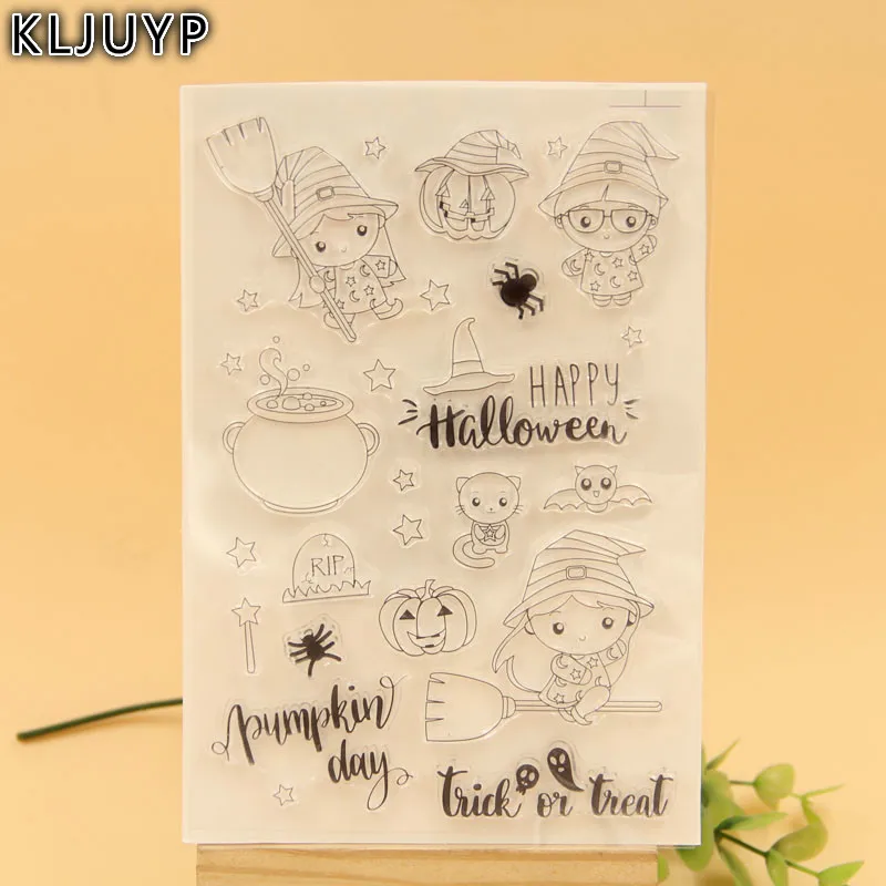 

KLJUYP Happy Halloween Transparent Clear Silicone Stamp/Seal for DIY scrapbooking/photo album Decorative clear stamp sheets