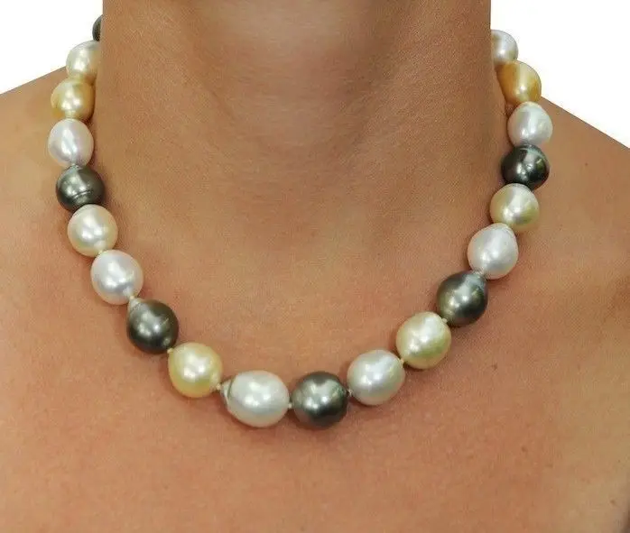 

Wholesale FREE SHIPPING > RARE TAHITIAN 12-13MMSOUTH SEA BLACK BLUE GREY PEARL NECKLACE 18inch