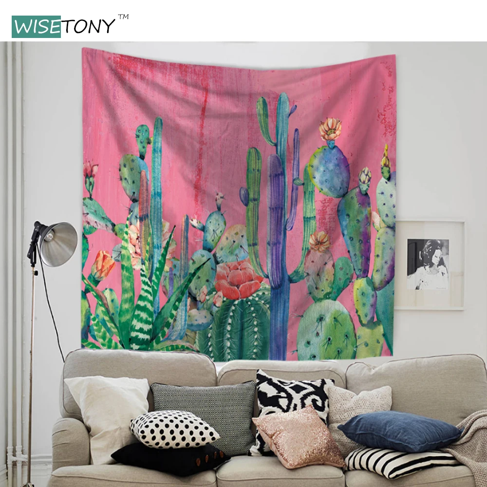 WISETONY Cactus Tapestry 2 Size Mandala Wall Hanging Green Succulents 3D Flower Art Carpet Blanket Yoga Mat Decorative Home Deco | Дом и сад