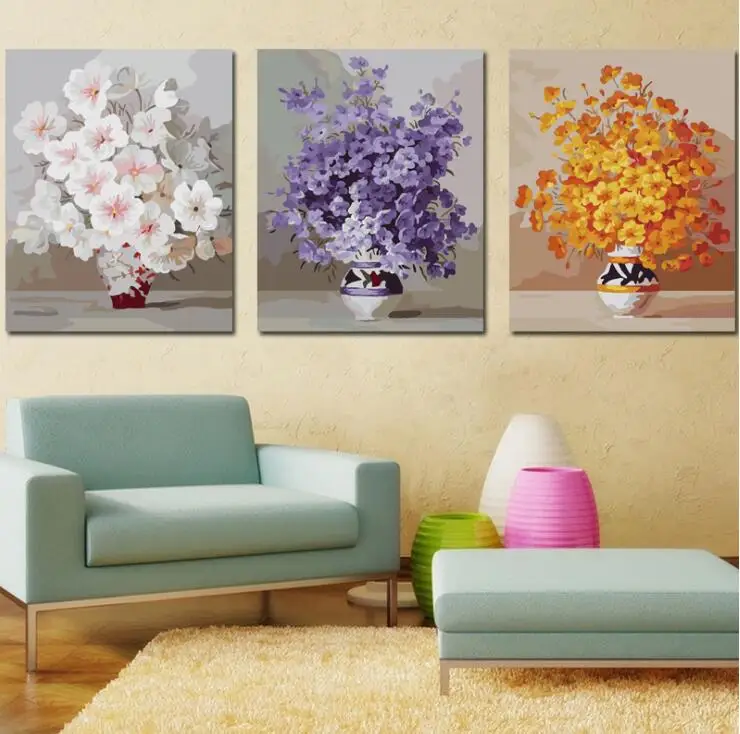 

CLSTROSE Brand Oil Painting By Numbers DIY Hand Painted Flower Canvas Oil Picture Unframed 3 Panel Home Decor Pictures