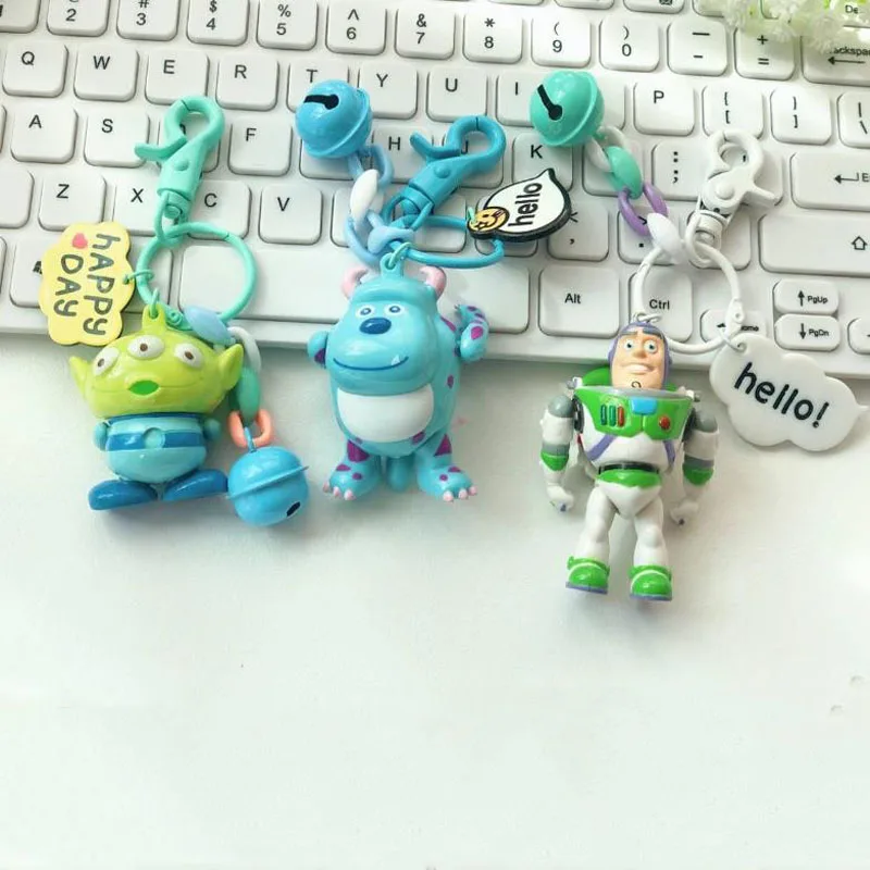 

1 Pc Kawaii Cartoon Monsters Alien Bell Keychain Bag Pendant Accessories Keyring for Kids Figure Toy