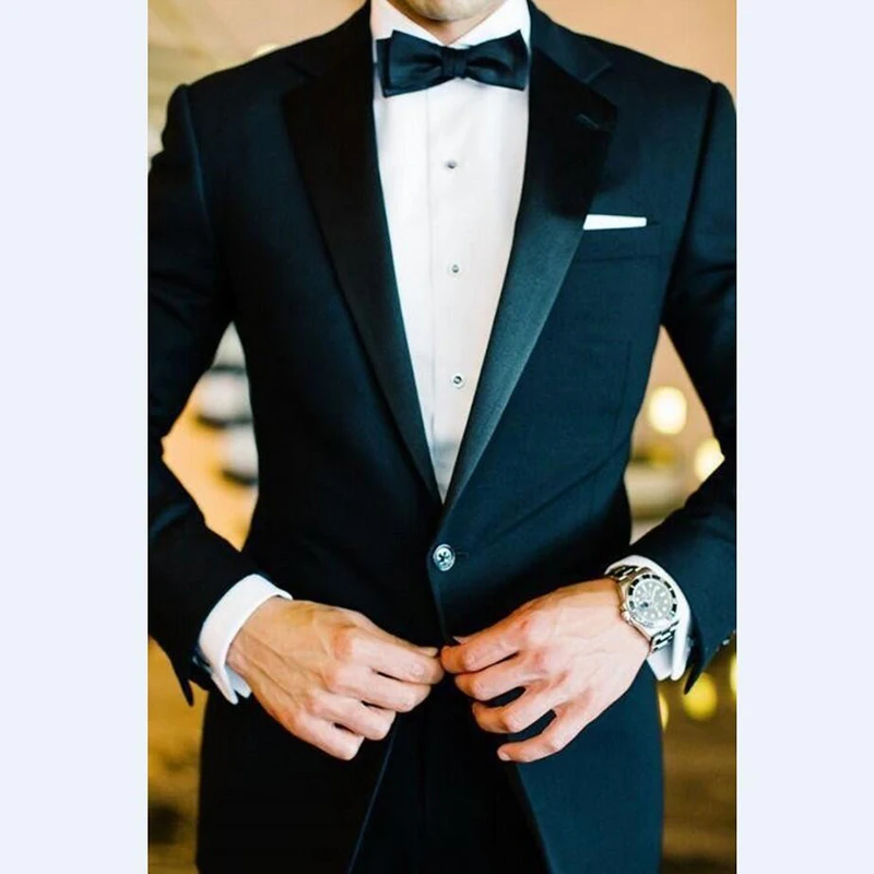 

Custom Made Popular suits Groomsmen Notch Lapel Groom Tuxedos Navy Blue Men Suits 2019 Wedding Best Man (Jacket+Pants+Bow tie)