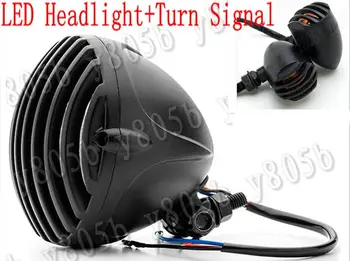 

Black LED Vintage 5" Headlight + Turn Signal For Honda Yamaha Suzuki Kawasaki Sport Bobber Custom Chopper Cruisers Street Bike