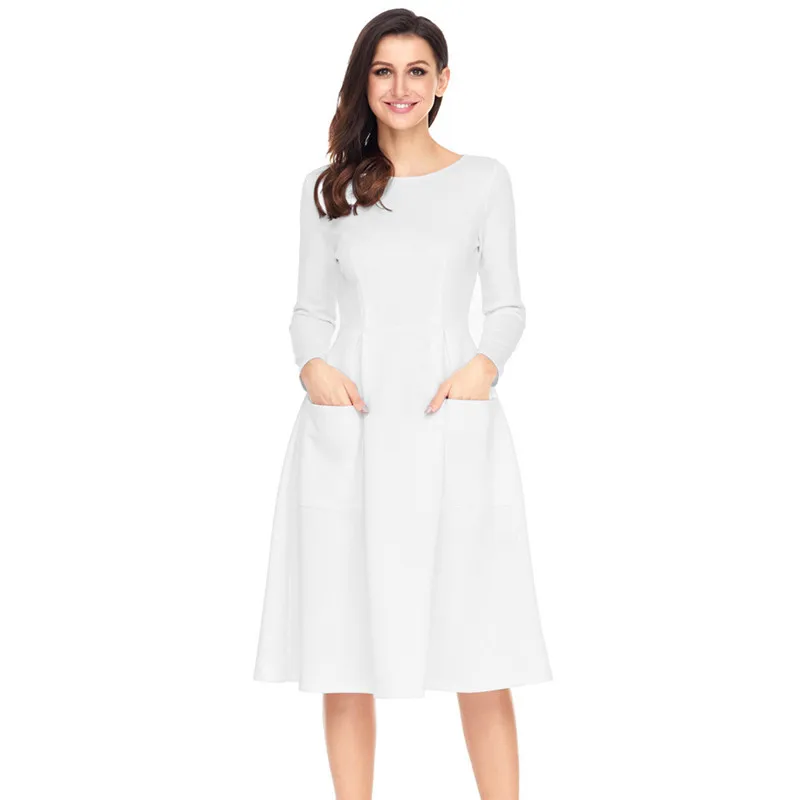 Long sleeve white dress casual women