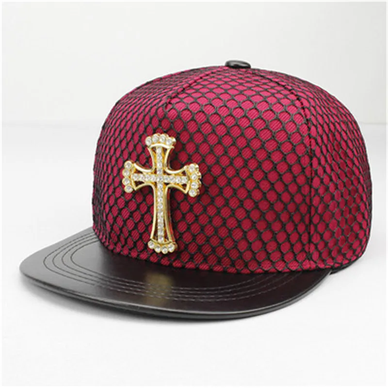 LDSLYJR бейсбольная кепка с акриловым металлическим крестом, Регулируемая Кепка в стиле хип-хоп, бейсболка, кепки для мужчин и женщин - Цвет: Розово-красный