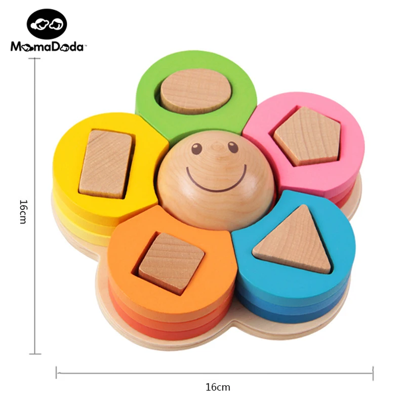 Montessori Marterials Math Geometry Cognitive Educational Toys For Baby Wooden Montessori Infant Flowers Shape Set of Column 