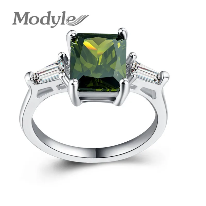 

Modyle New Big Oval Cut Olive Green Silver Color Ring Full Sizes Original Dazzling Female Jewelry Wholesale