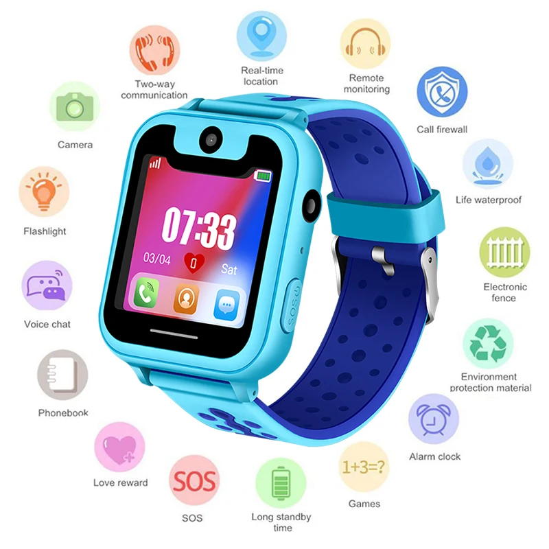 2018 New Bluetooth Waterproof Children Smart Watch Digital Watch Pedometer SOS anti-lost LED Color Touch Screen Support SIM Card