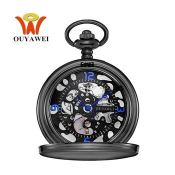 

Orologio Uomo OYW Brand Mechanical Hand Wind Pocket Watch Men Retro Vintage Pendant Skeleton Design Watch With Full Steel Chain