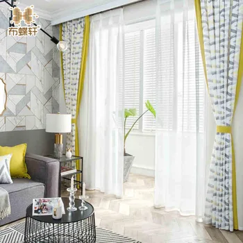 

2018 Autumn Arrival Mediterranean Style Luxury Curtain Yellow Twists Stitching Imitation Linen Drape for Living Room Hotel