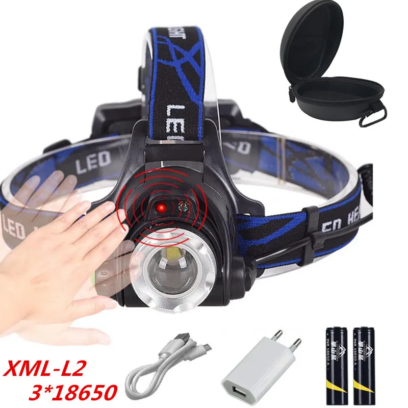 

RU LED Head Lamp Usb Sensor IR Induction Headlamps XML L2 5000LM Sensor IR XM-L T6 USB Lantern Headlamp Rechargeable