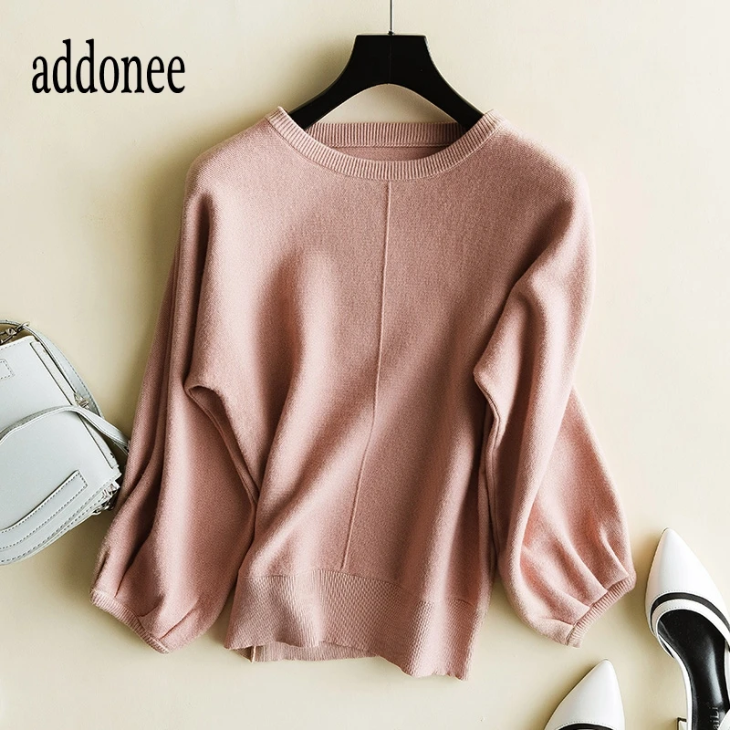 

Puff Sleeve High Quality Autumn Winter Women Cashmere Wool Sweater Pullovers Warm Big Size Solid O-Neck Oversize Casual Wild