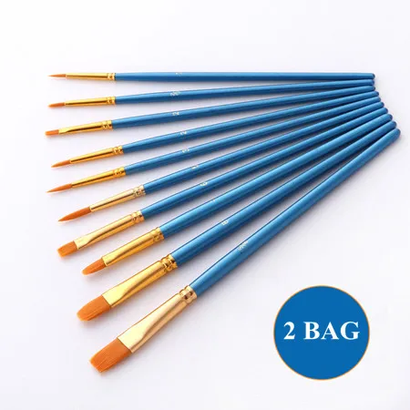 10pcs/set DIY Kids Watercolor Gouache Paint Brushes Round Pointed Tip Nylon Wooden Hair Oil Painting Brush Pen Set Art Supplies - Цвет: 2 Bags