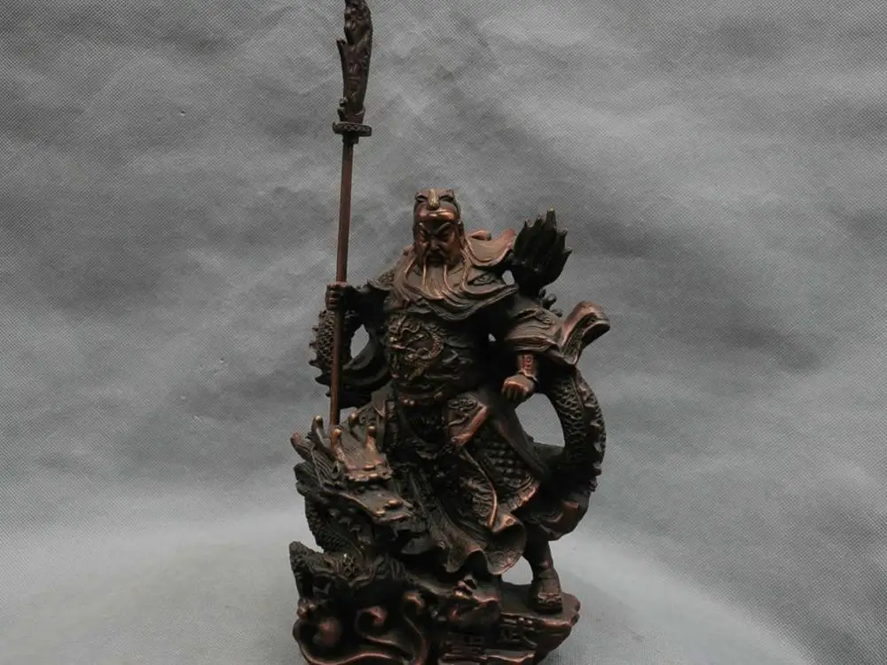 

13'' China Bronze Guan Gong Sit Guanyu Dragon Statue Figurine