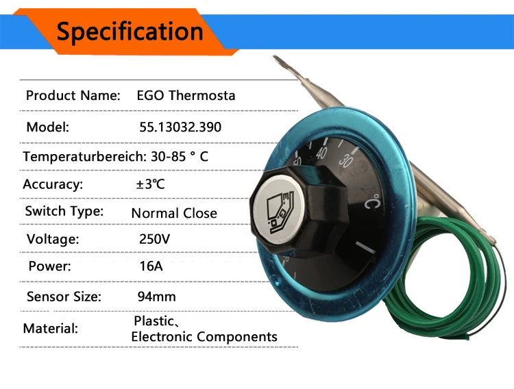 30-85 градусов Цельсия Германия EGO капиллярный термостат 55.13012.390 для посудомоечной машины электрический водонагреватель тепловой переключатель 16A 250 В