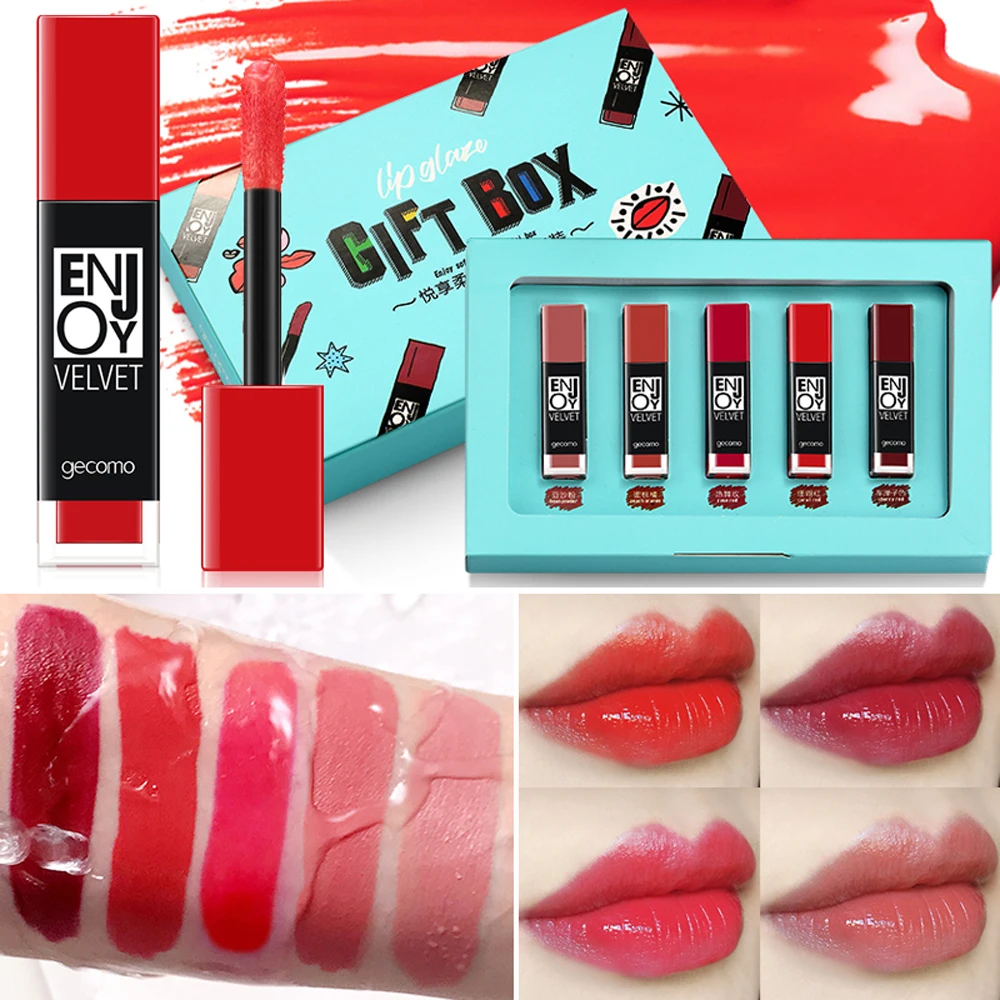 

BEAUTY GLAZED 5pcs/Set Liquid Lipstick Lip Gloss Professional Makeup Lipstick Lip Kit Long Lasting Cosmetics Maquiagem