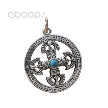 

Vintage 925 Sterling Silver Round Pendant with Vajra Dorje for Men Women Free Shipping