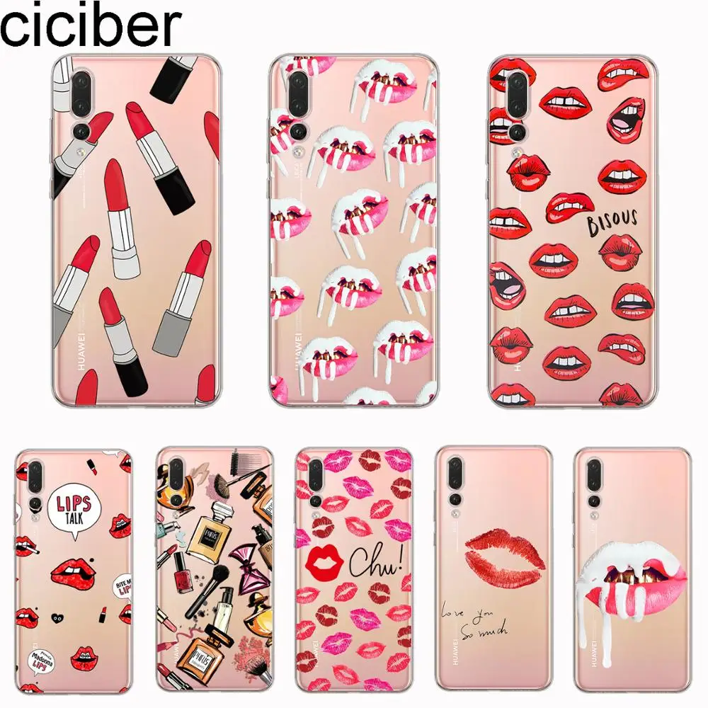 

ciciber Cover For Mate 20 10 9 Lite Pro X For Huawei P30 P20 P10 P9 P8 Lite Plus P smart 2019 Phone Cases Soft TPU Lips Lipstick