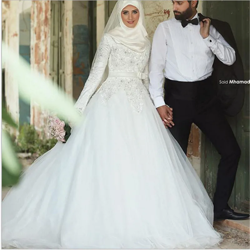 Caliente Venta 2015 Calidad Encaje Vestido De Boda Arabe Morcajo Estilo De Vestido De Novia Con Cubierta De La Cabeza De Manga Larga Bata De Pelota Vestidos Medio Oriente Dress Hollywood Gown With Lace