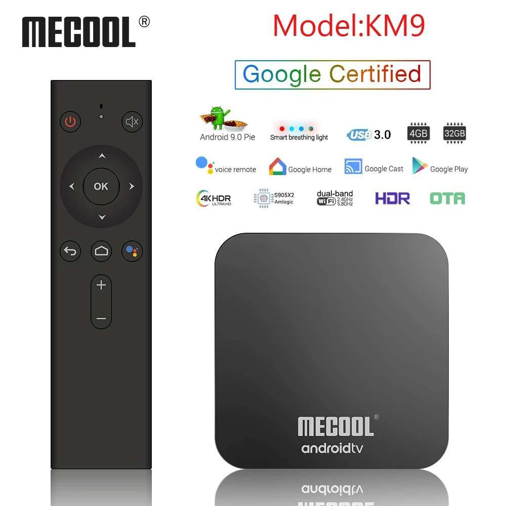 

Google Certified MECOOL KM9 Voice DDR4 Android 9.0 Smart TV Box Amlogic S905X2 4GB 64GB 32GB 4K H.265 2.4G BT4.1 ATV Set Top Box