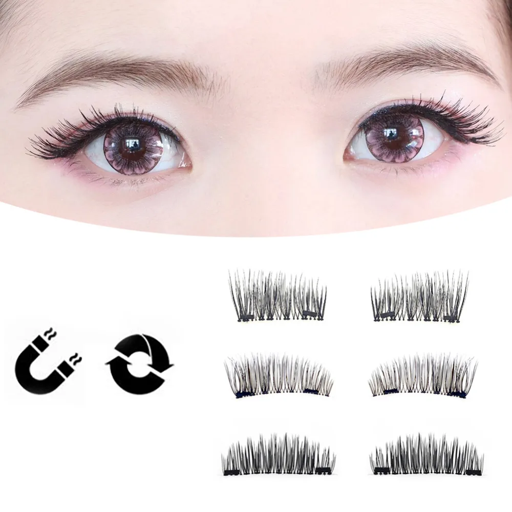 Fashion Magnetic Eyelash 4pcs/lot 3D Long Easy To Wear Reusable Fake Eyelashes Double Magnet Individual Eyelash Extension kit