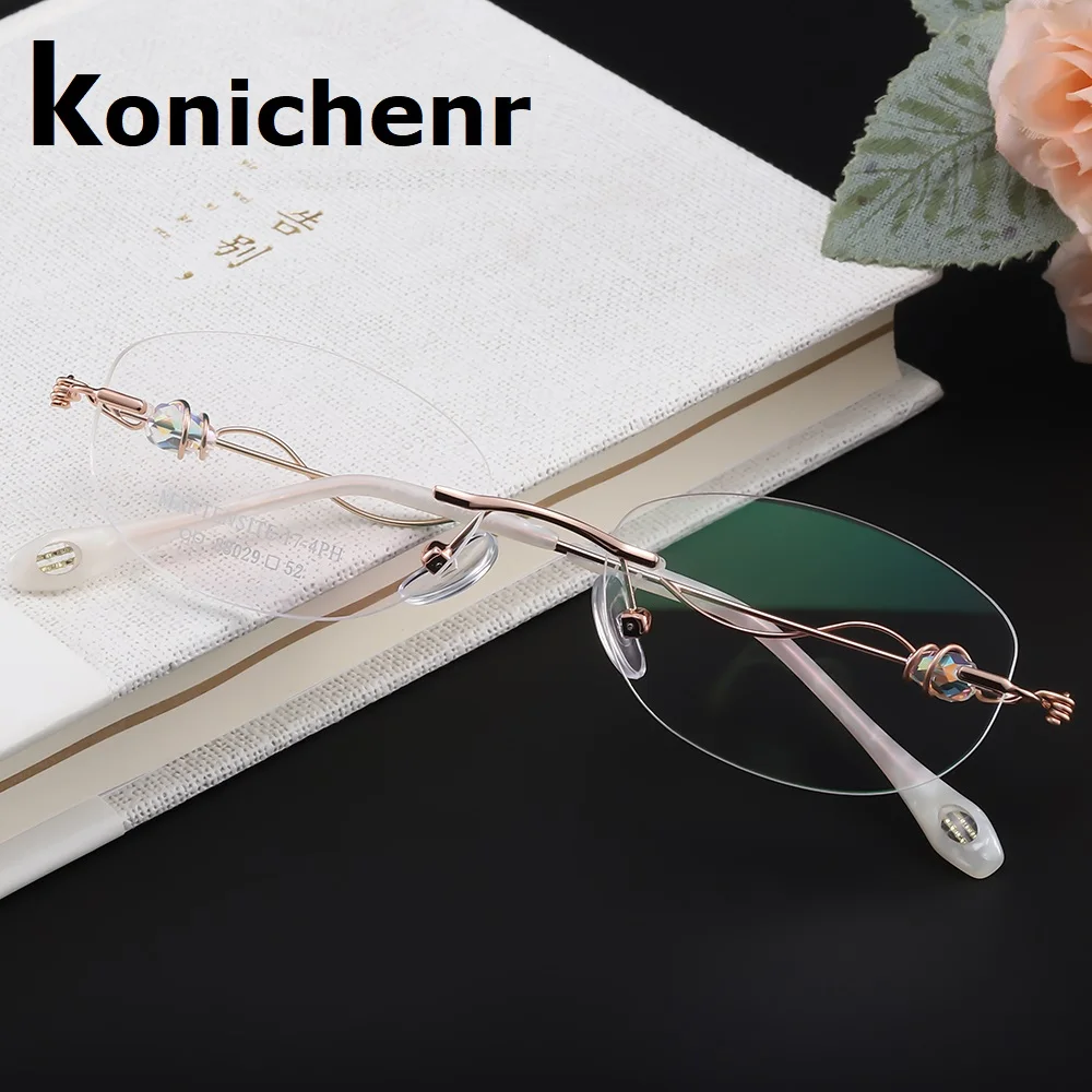 Konichenr, без оправы, по рецепту, оправа для очков для женщин, оптическая близорукость, прозрачные Линзы для очков, металлические женские очки