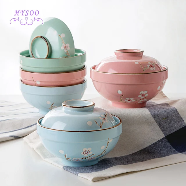 Large bowl of instant noodles soup bowl with lid ceramic package