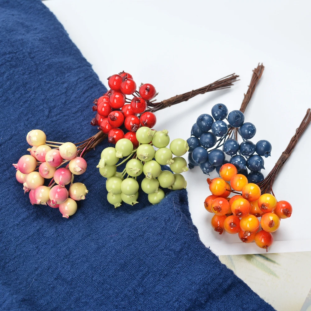 

1cm 10pcs Artificial Flowers Stamens Mini berries Bouquet cherry Fake Smooth Foam Berry for Wedding Christmas Decoration