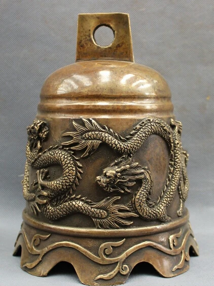 

hui88K727<<<8" Chinese Bronze Copper Buddhism Temple FengShui Myth Fly Dragon Statue Bell