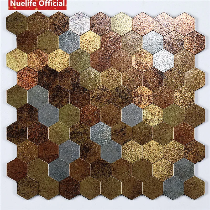 Color metal mosaic pattern 3D wall stickers living room bedroom tile background wall kitchen bathroom wood mosaic wall stickers