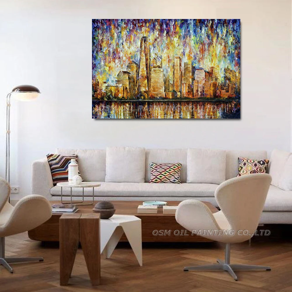Experienced Painter Team Support High Quality Hand-painted New York City Palette Knife Oil Painting for Living Room Decoration | Дом и сад
