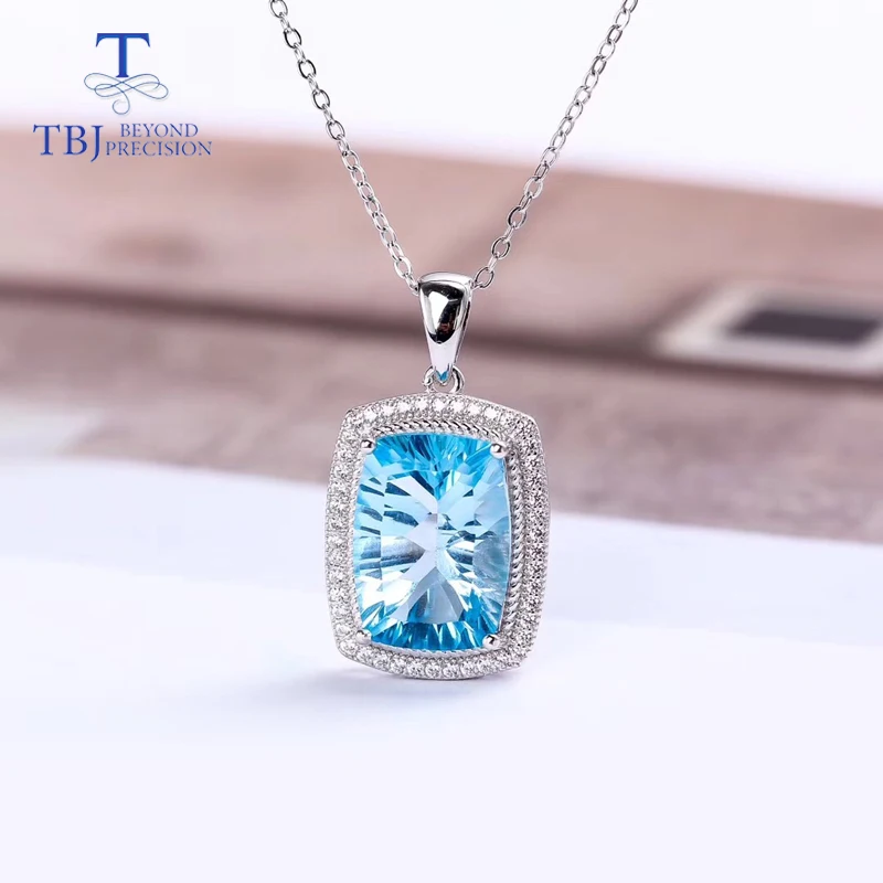 

TBJ,Big size carat sky blue topaz cu10*14 pendants,Simple and valuable design,Big natural gemstone pendants with woman gift box