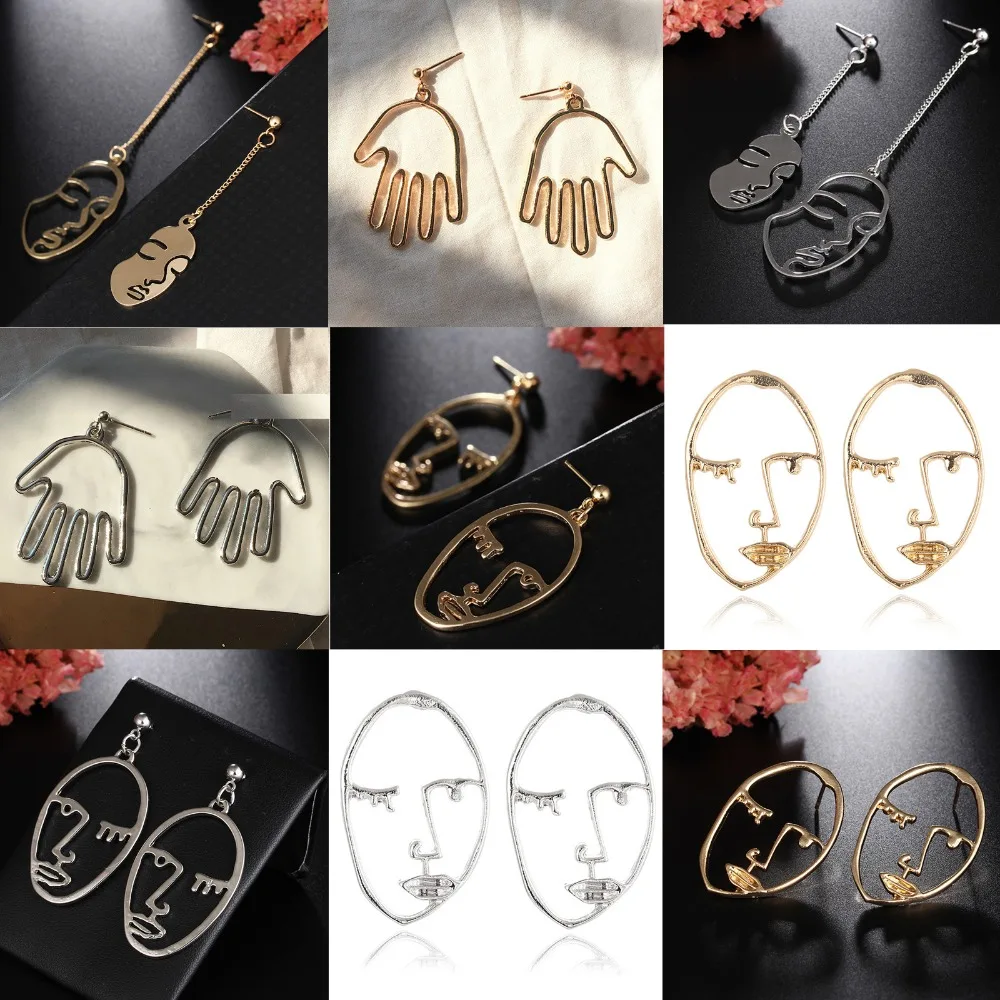 

SexeMara 2019 New Arrival Abstract Stylish Hollow Out Face Dangle Earrings Girls Statement Drop Earrings Statement Earrings